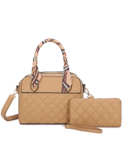 Quilted Scarf Top Handle 2-in-1 Satchel LF471S2 KHAKI